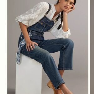 PILCRO Anthropologie The Lex Selvedge Denim Overalls Distressed Cropped Sz 30